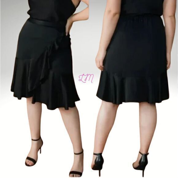 Chloe Kristyn Traci Skirt Satin Ruffled Black Size 1XL Plus‎ Size - Picture 1 of 8